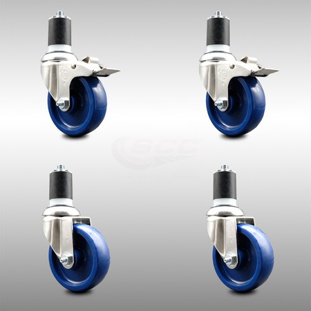 Service Caster 4 Inch 316SS Solid Poly Swivel 1-3/4 Inch Expanding Stem Caster Lock Brake, 2PK SCC-SS316TTLEX20S414-SPUS-2-S-2-134